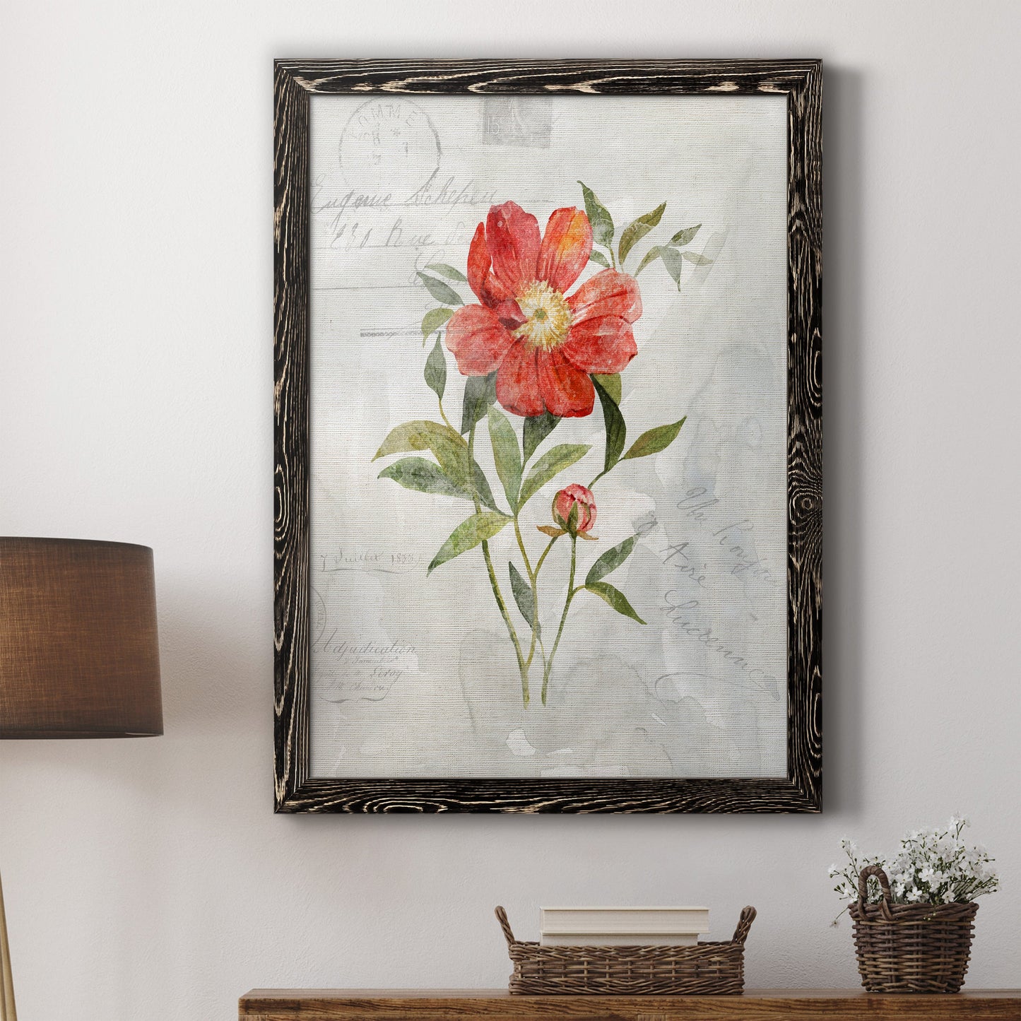 Linen Peony - Premium Canvas Framed in Barnwood - Ready to Hang