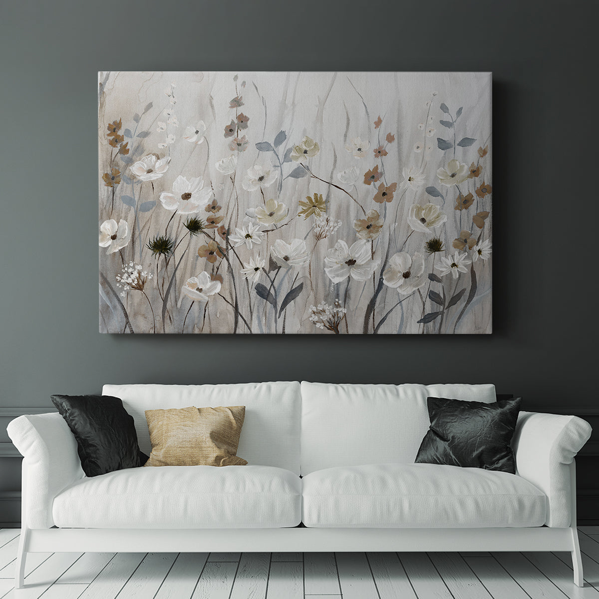 Misty Meadow Field - Canvas Art Print