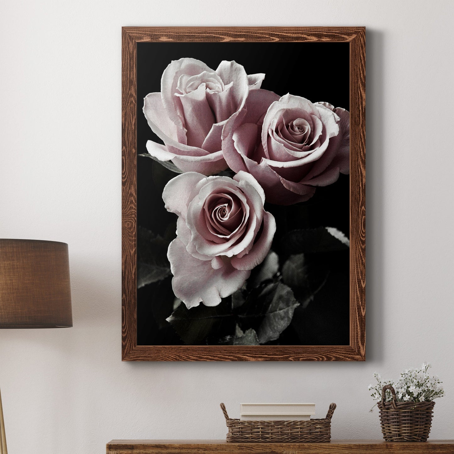 Rose Noir I - Premium Canvas Framed in Barnwood - Ready to Hang