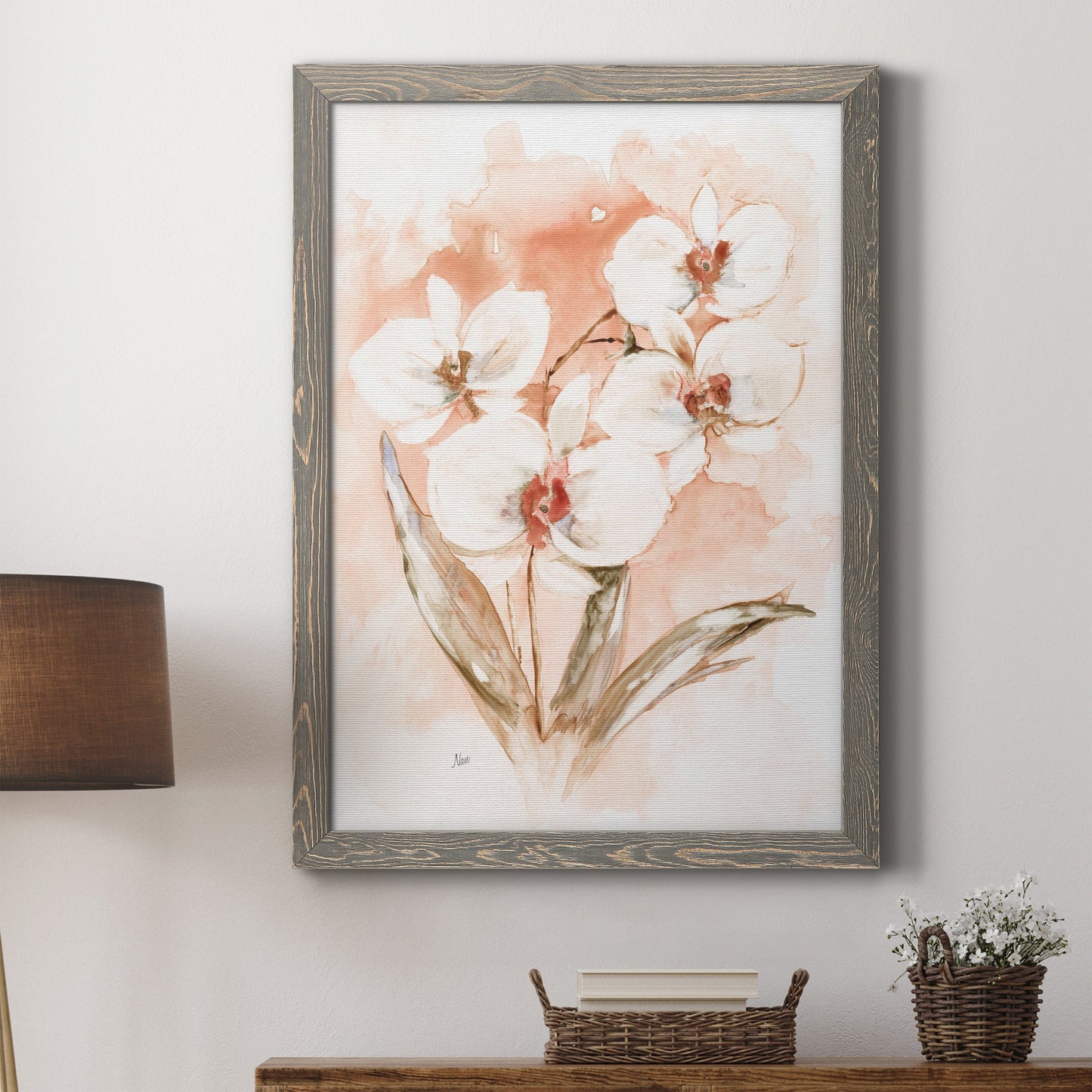 White and Coral Orchid I - Premium Canvas Framed in Barnwood - Ready to Hang