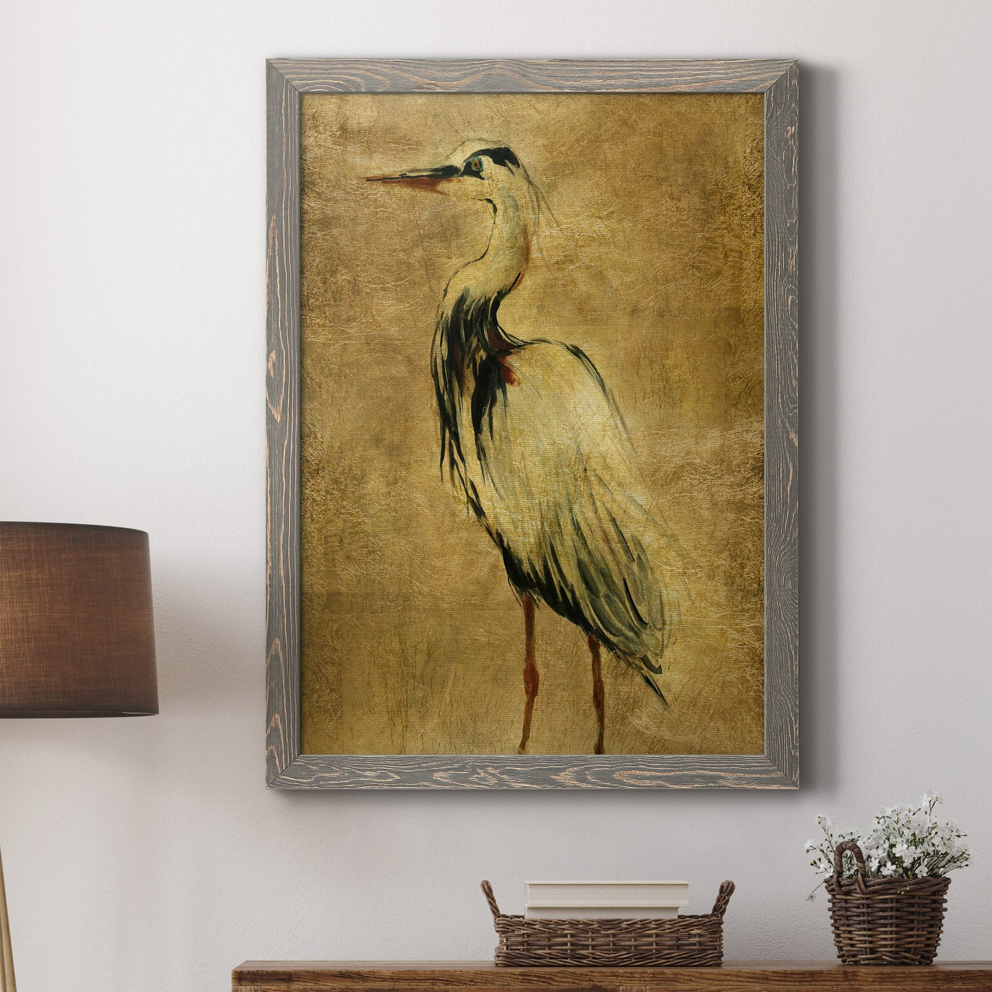 Gold Crane at Dusk II - Premium Canvas Framed in Barnwood - Ready to Hang