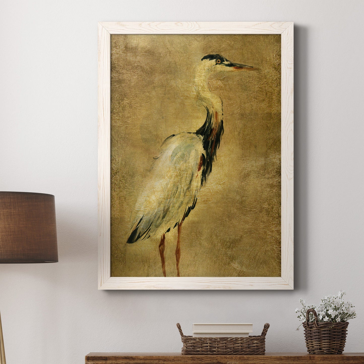 Gold Crane at Dusk I - Premium Canvas Framed in Barnwood - Ready to Hang