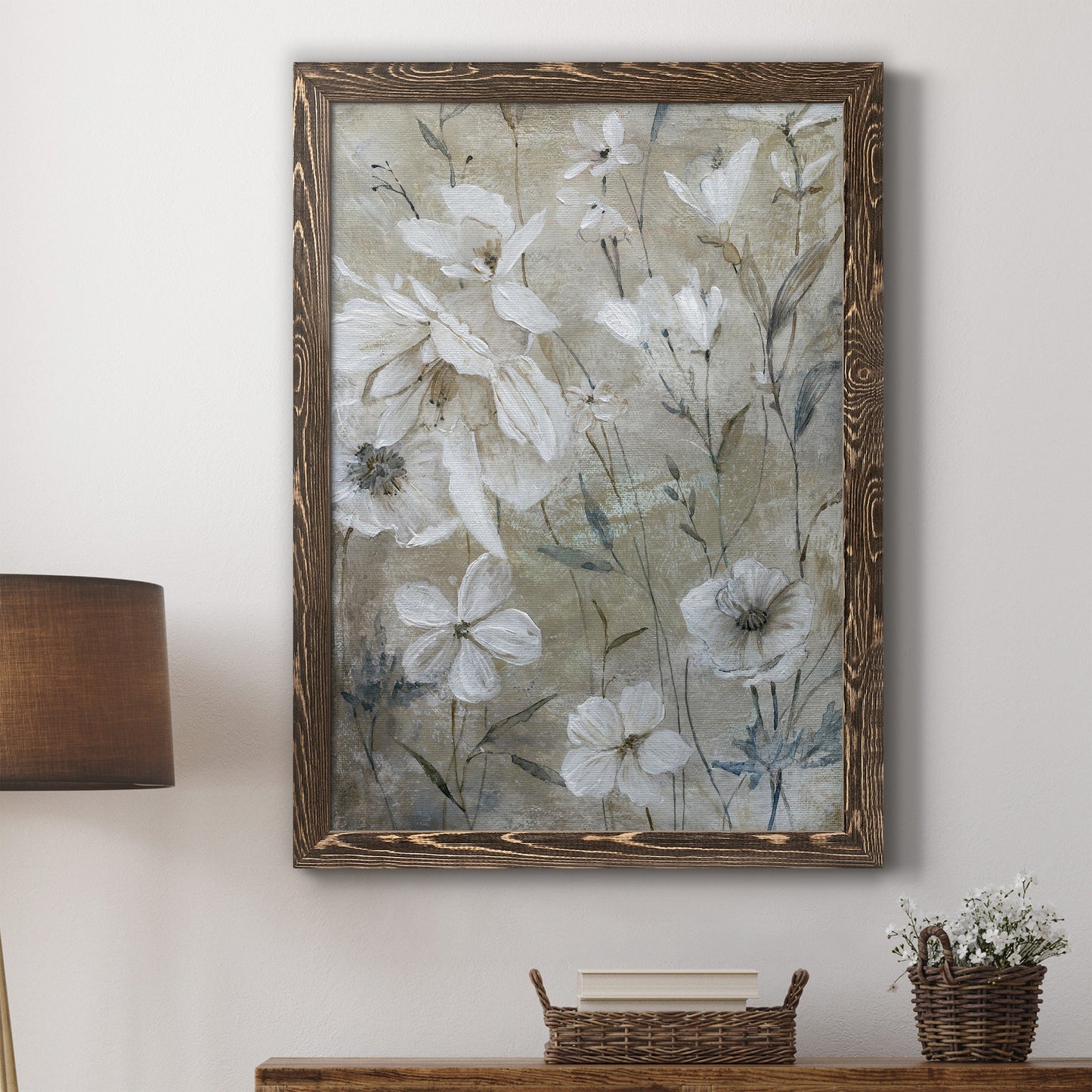 Wildflower Whites - Premium Canvas Framed in Barnwood - Ready to Hang