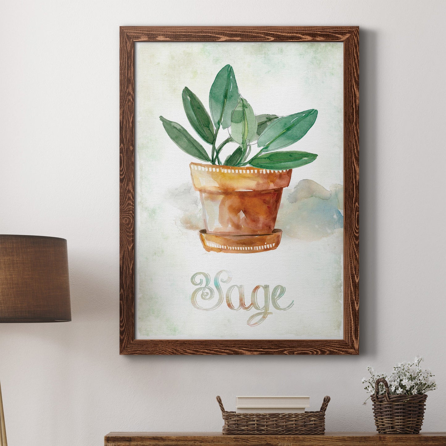 Potted Sage - Premium Canvas Framed in Barnwood - Ready to Hang