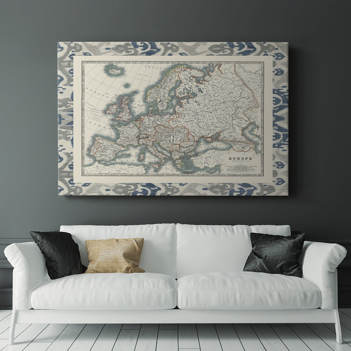 Bordered Map of Europe - Canvas Art Print