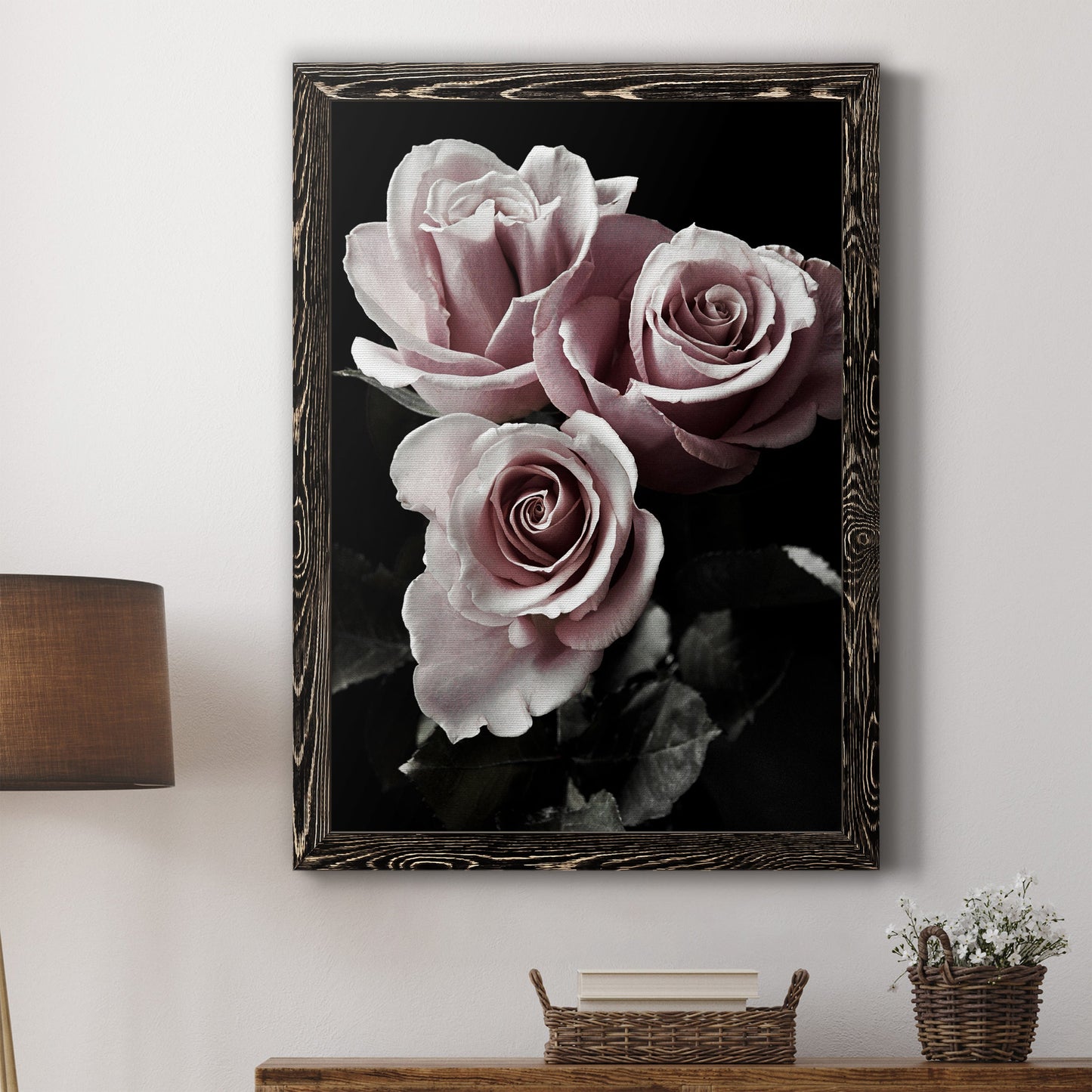 Rose Noir I - Premium Canvas Framed in Barnwood - Ready to Hang