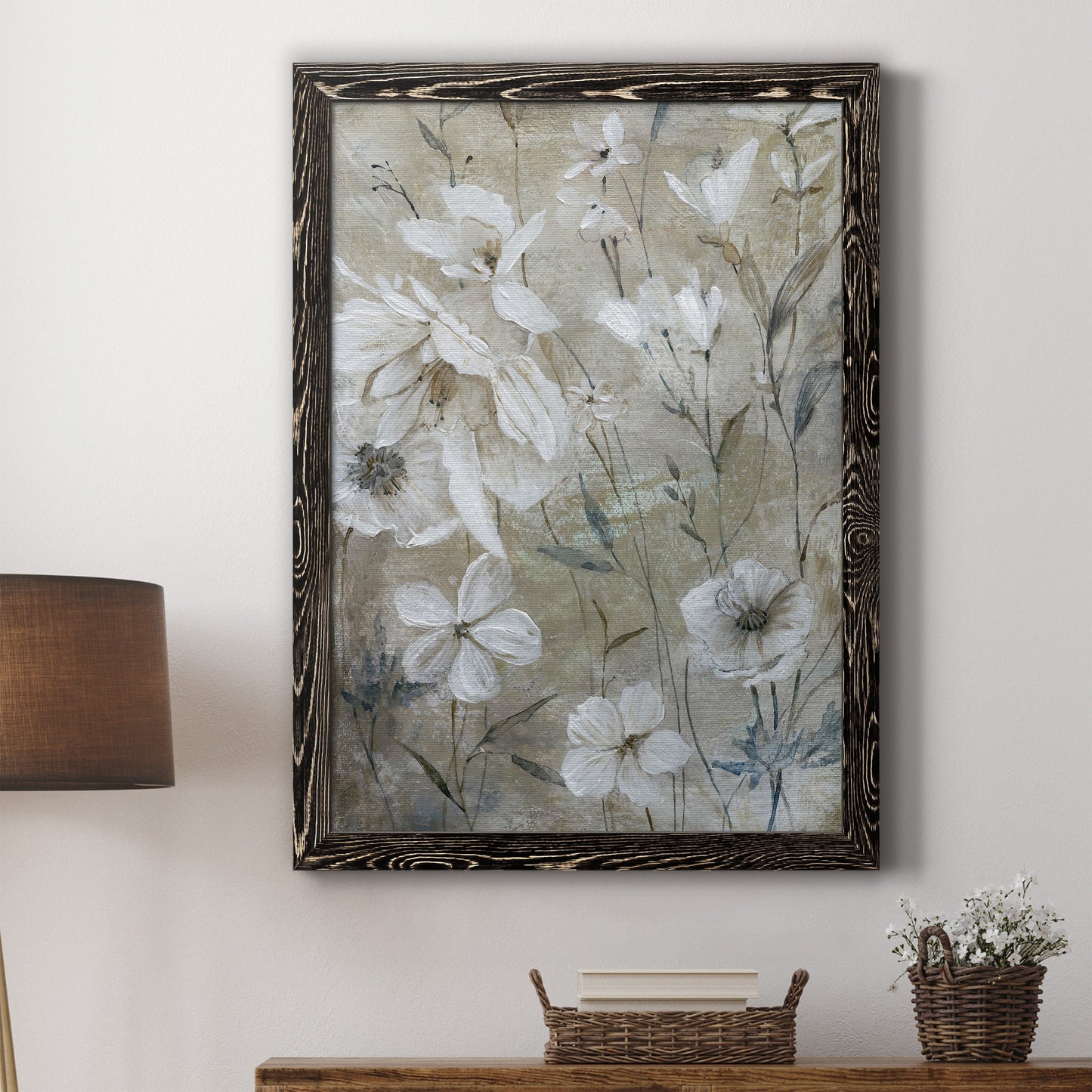 Wildflower Whites - Premium Canvas Framed in Barnwood - Ready to Hang