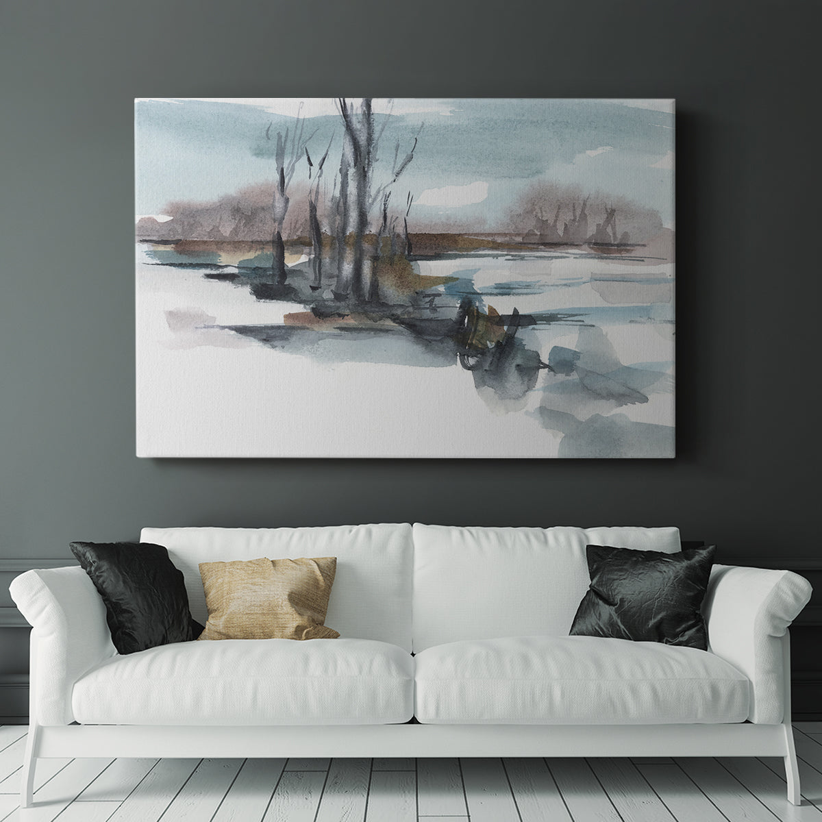 Winter Stream Watercolor II - Canvas Art Print