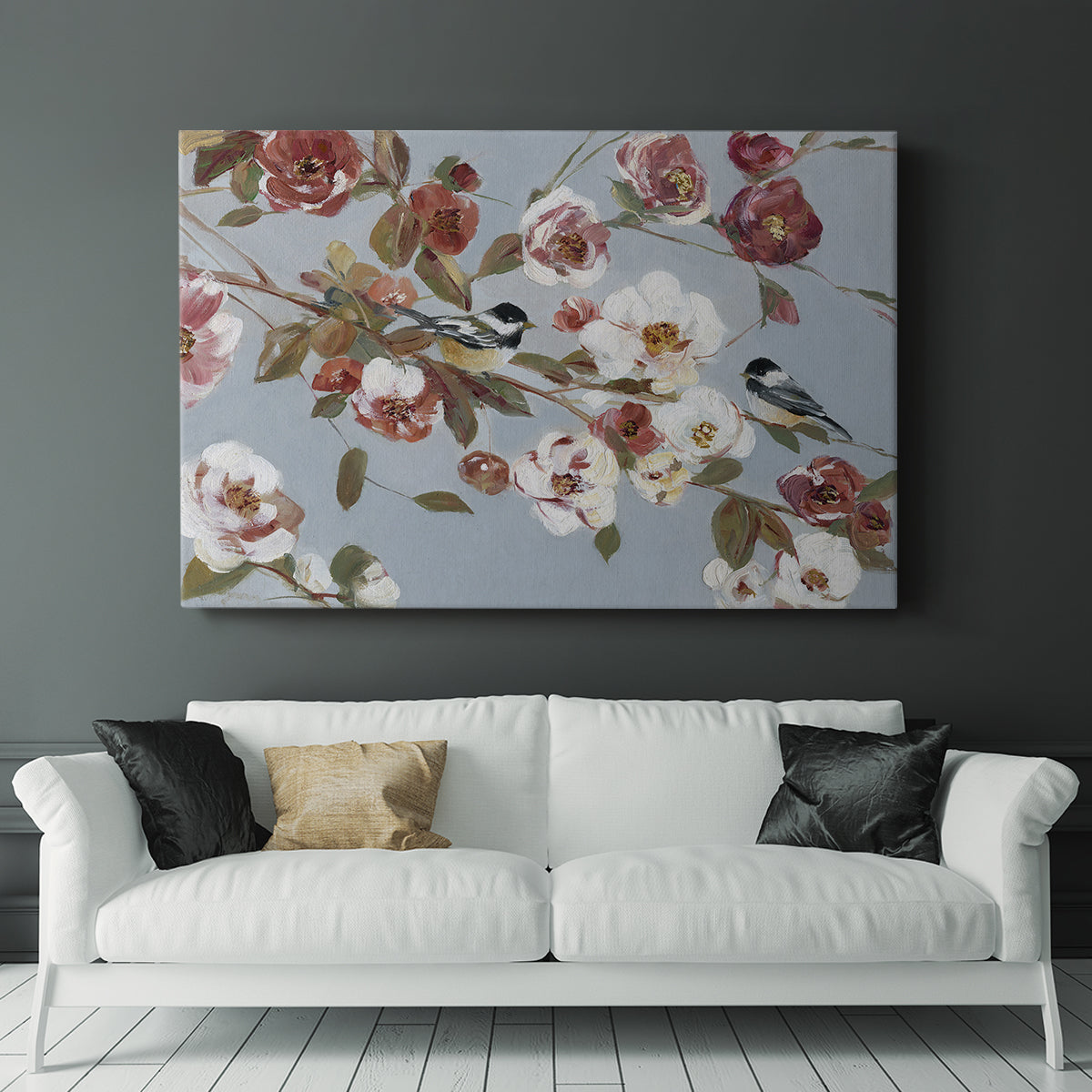 Chickadees and Blossoms II - Canvas Art Print