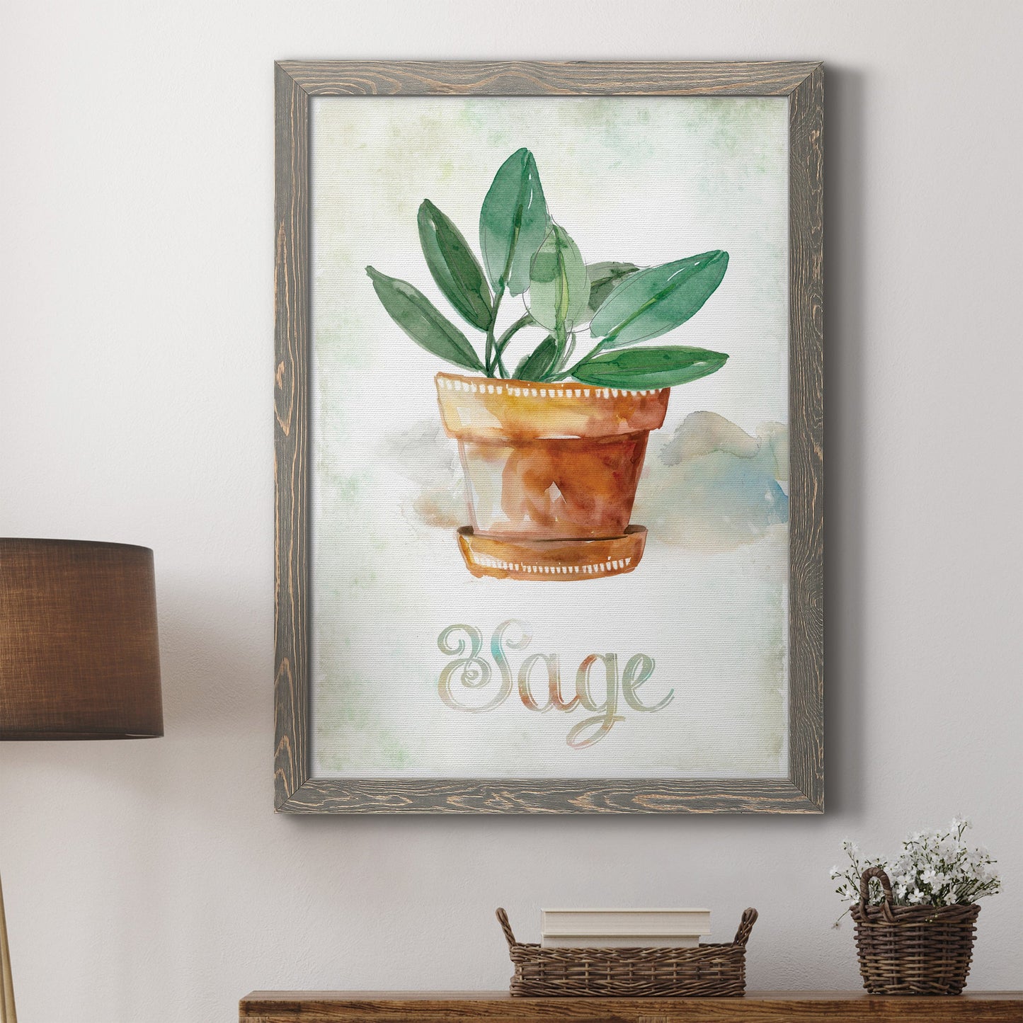 Potted Sage - Premium Canvas Framed in Barnwood - Ready to Hang