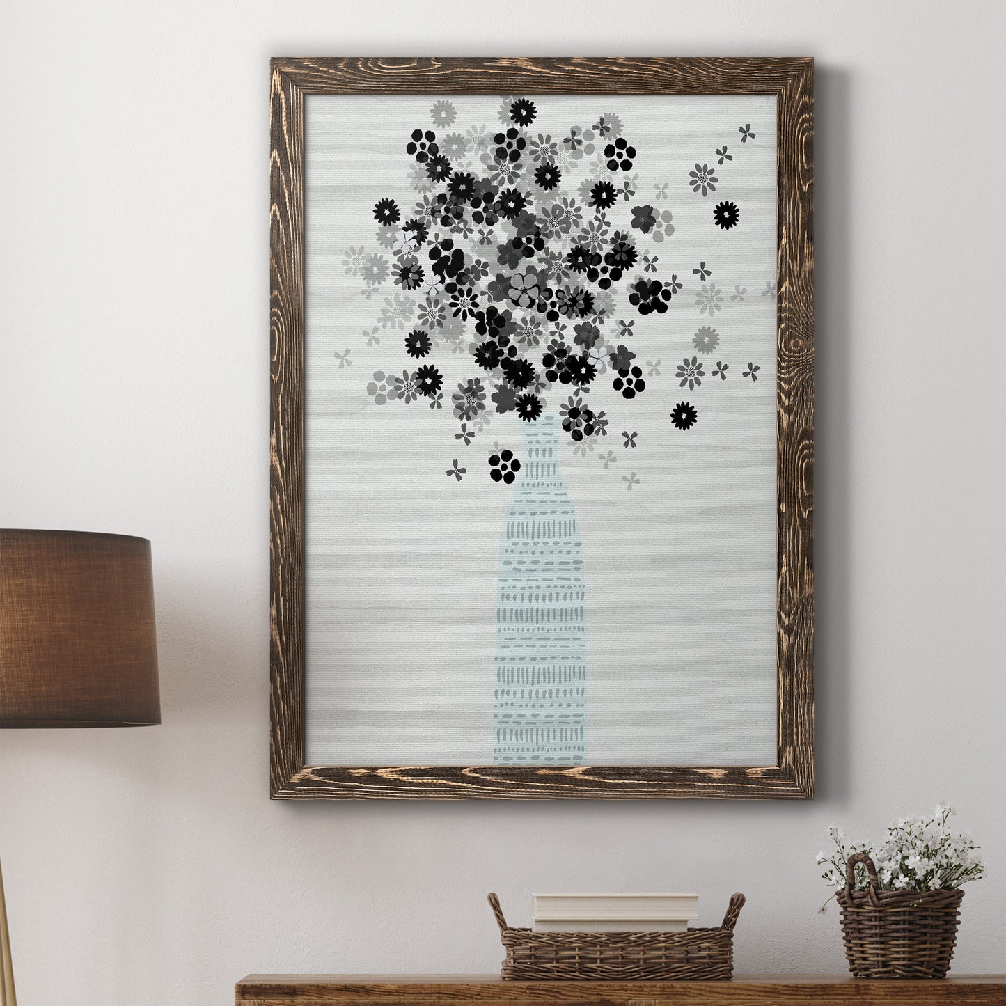 Bouquet of Black & White - Premium Canvas Framed in Barnwood - Ready to Hang