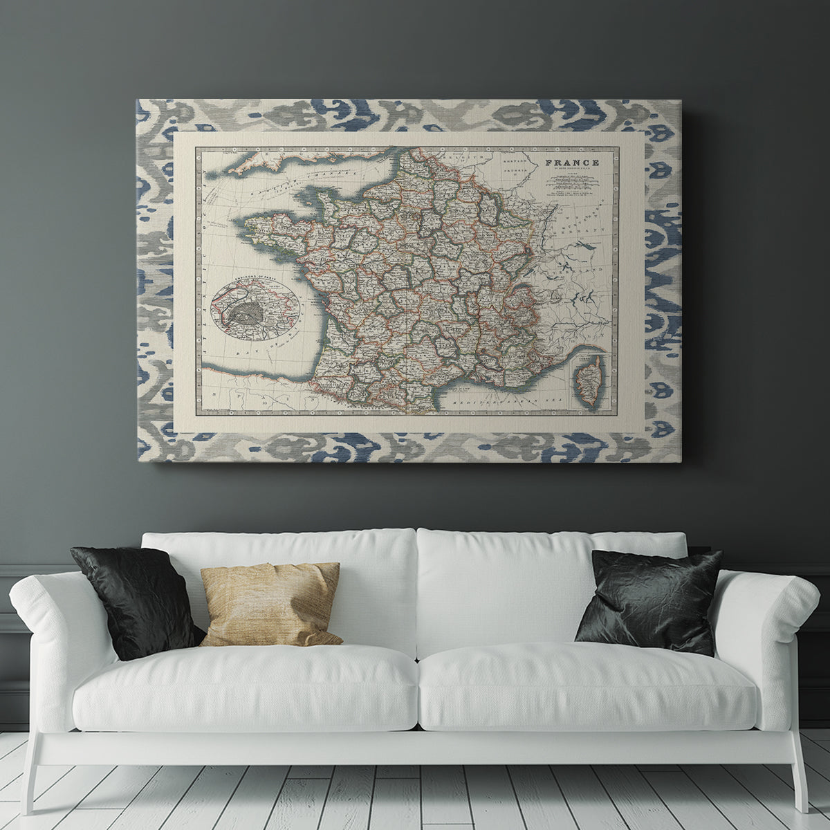 Bordered Map of France - Canvas Art Print
