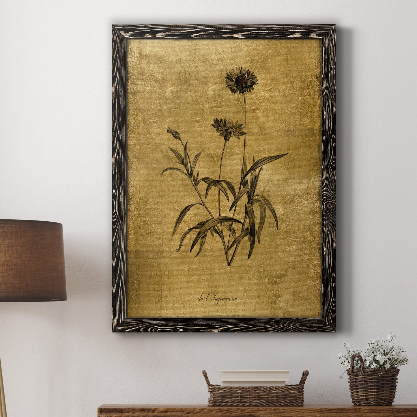 Gold Sketch Botanical I - Premium Canvas Framed in Barnwood - Ready to Hang