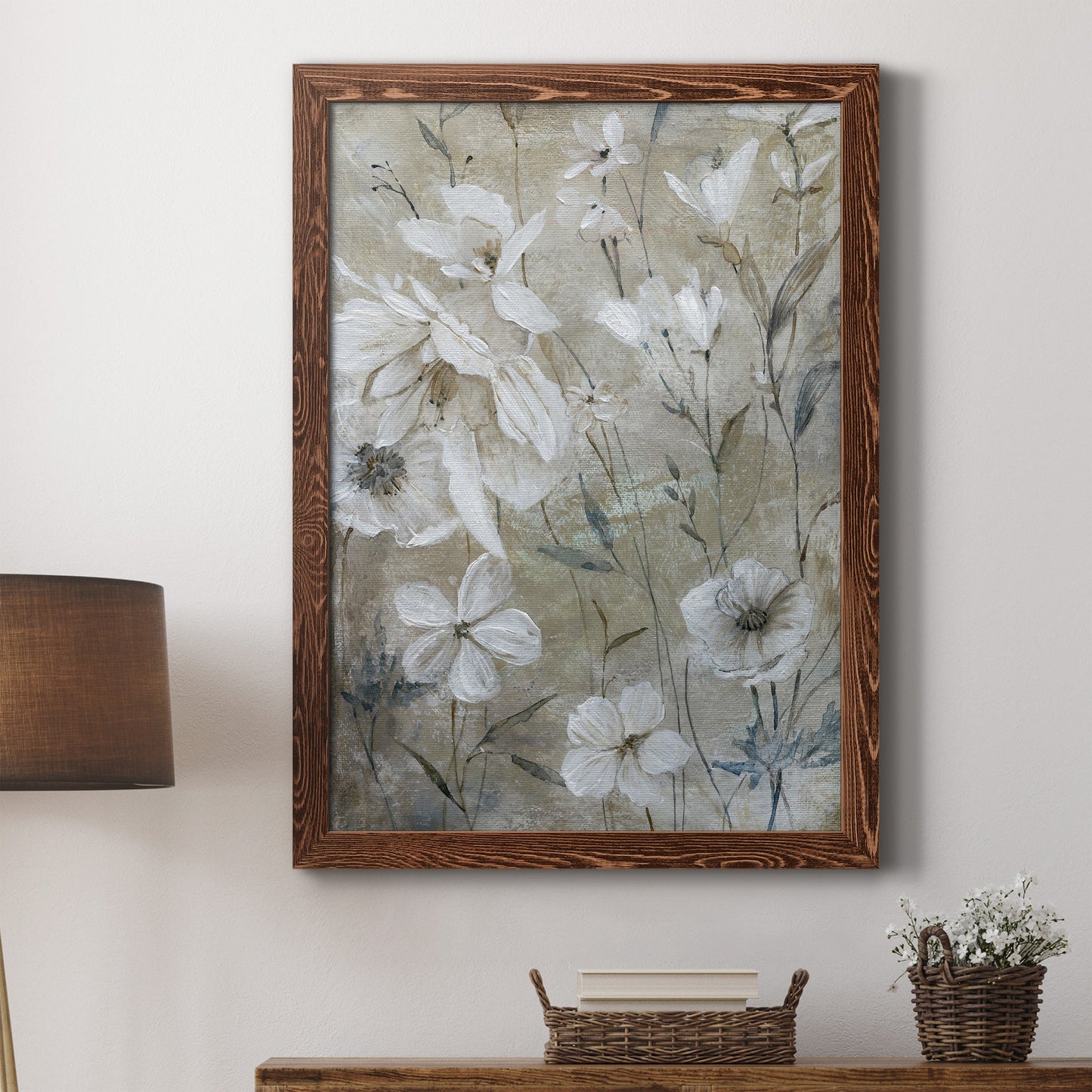 Wildflower Whites - Premium Canvas Framed in Barnwood - Ready to Hang