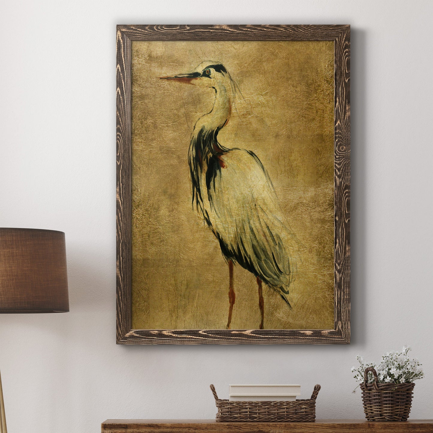 Gold Crane at Dusk II - Premium Canvas Framed in Barnwood - Ready to Hang