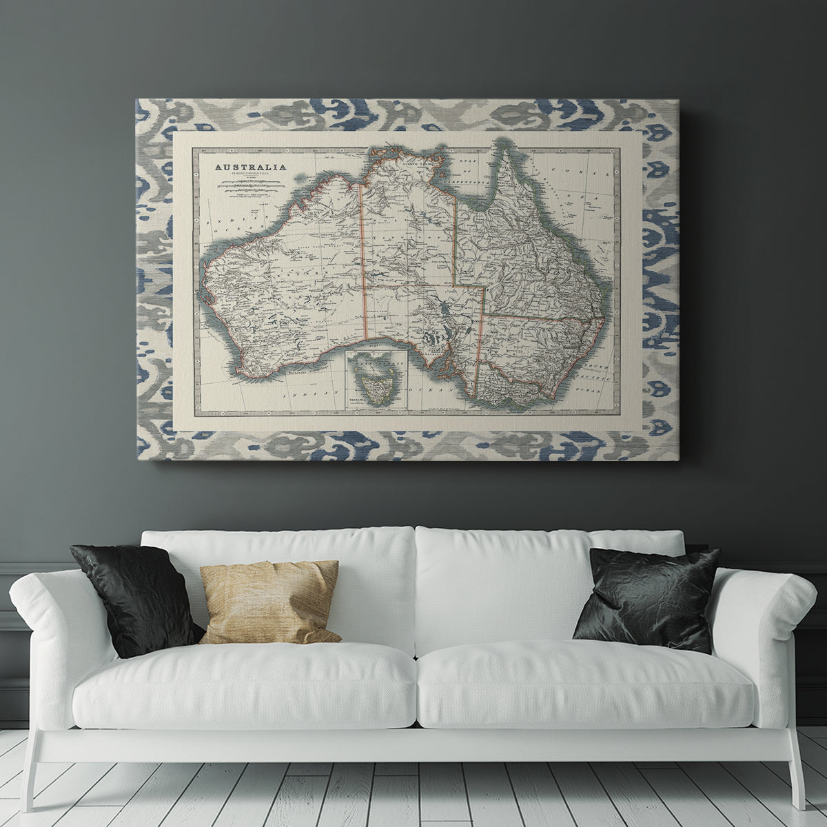 Bordered Map of Australia - Canvas Art Print