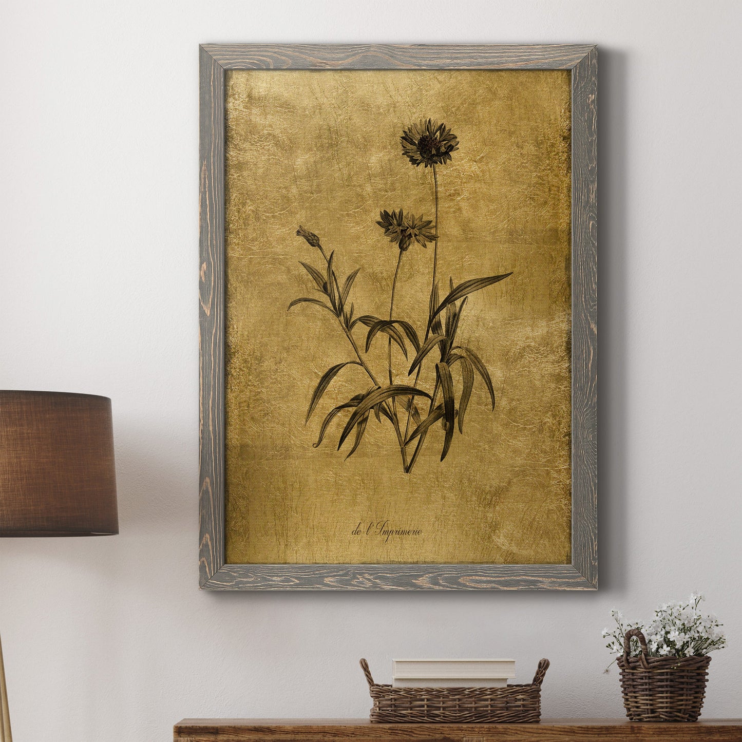 Gold Sketch Botanical I - Premium Canvas Framed in Barnwood - Ready to Hang