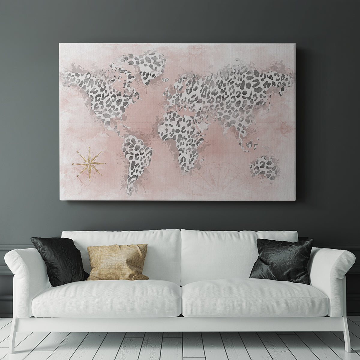 Pink Cheetah Map - Canvas Art Print