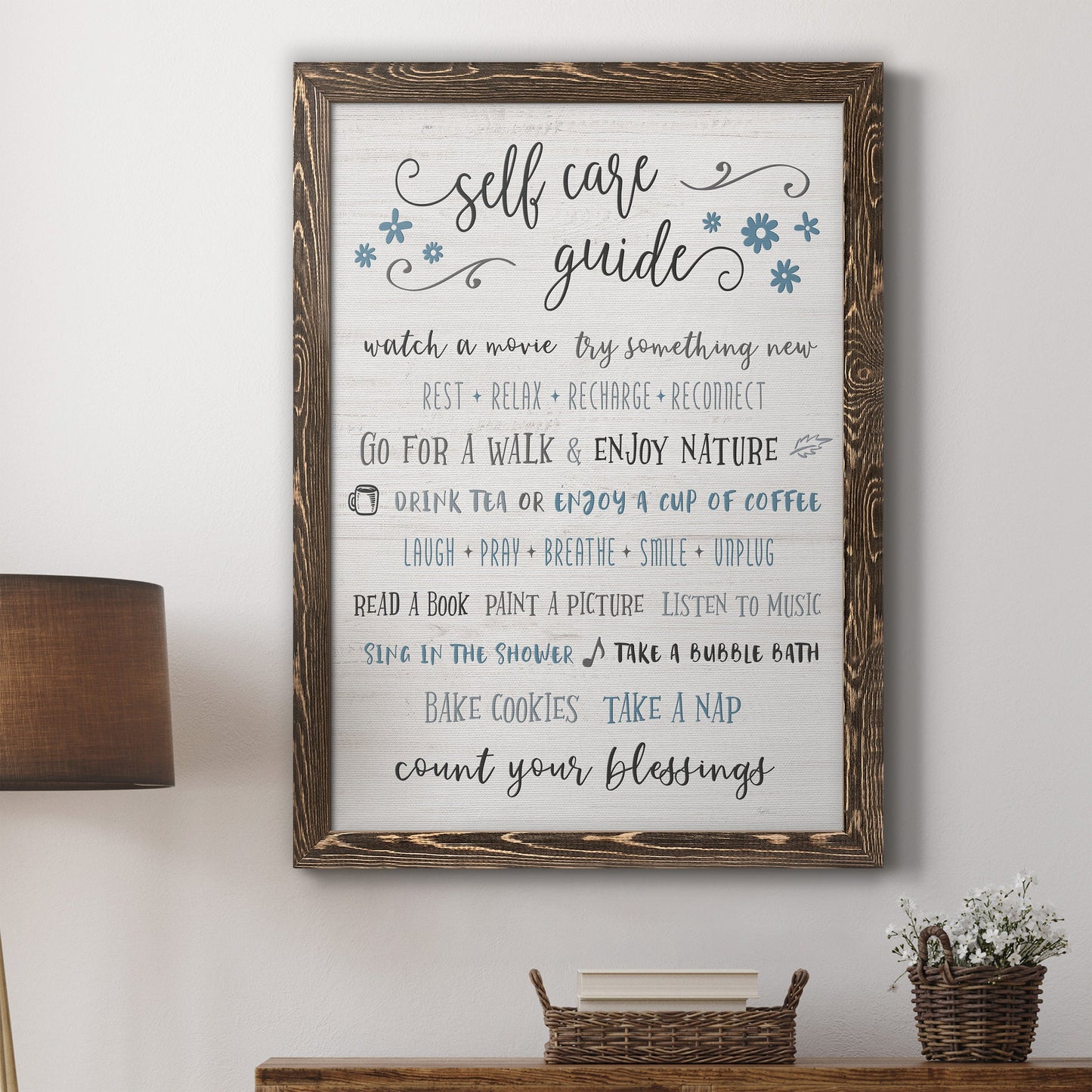 Guide to Self Care - Premium Canvas Framed in Barnwood - Ready to Hang