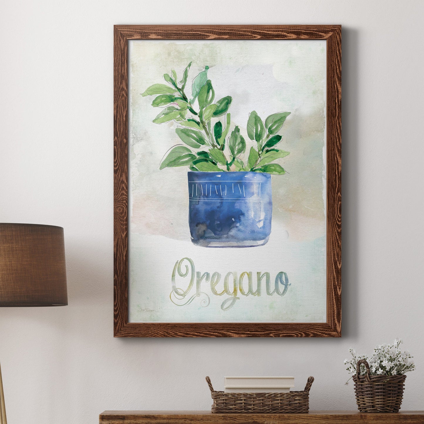 Potted Oregano - Premium Canvas Framed in Barnwood - Ready to Hang