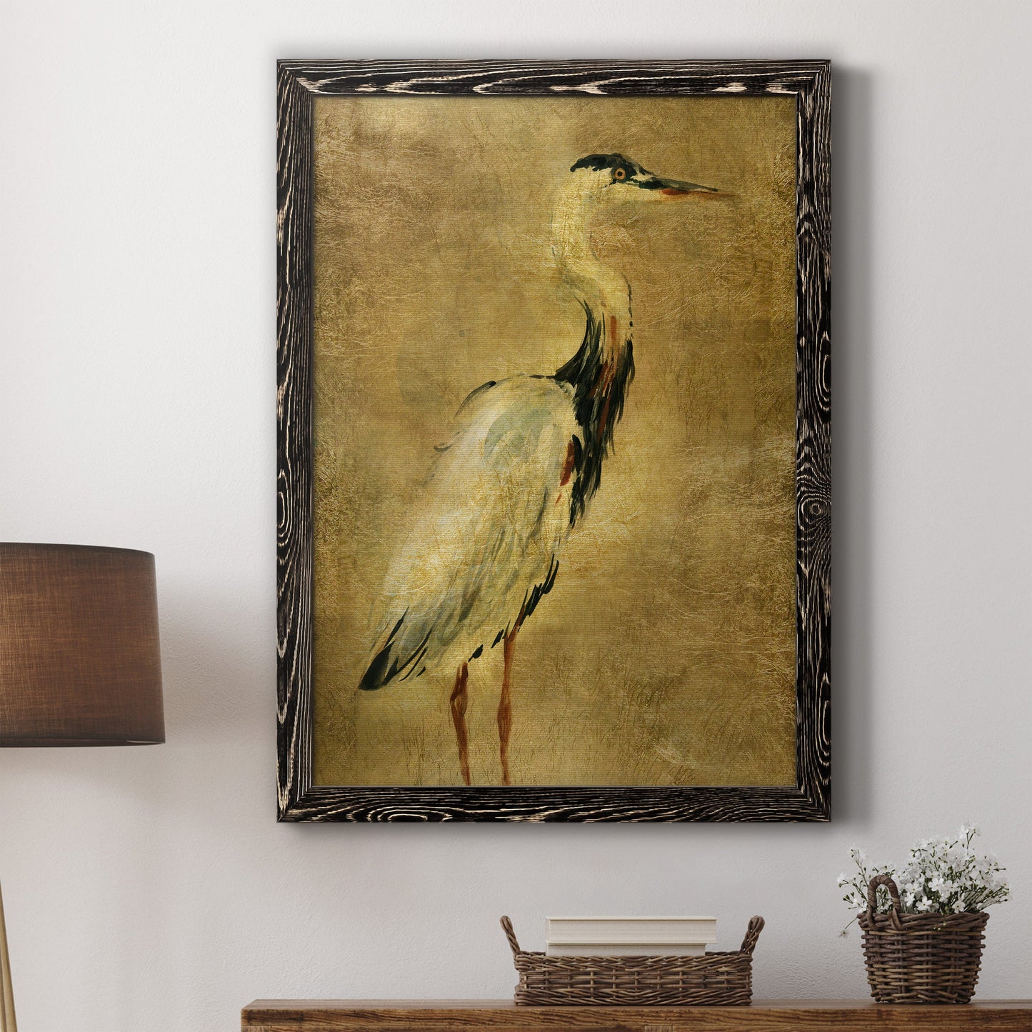 Gold Crane at Dusk I - Premium Canvas Framed in Barnwood - Ready to Hang