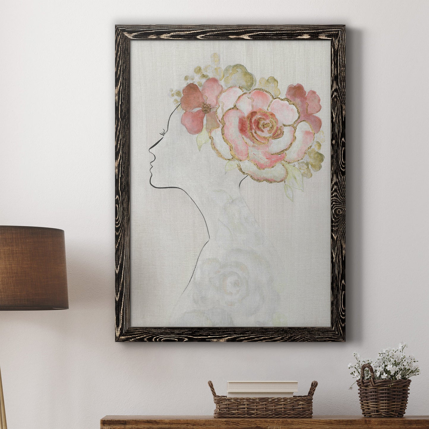 Fashion Floral Silhouette II - Barnwood Framed Canvas Print