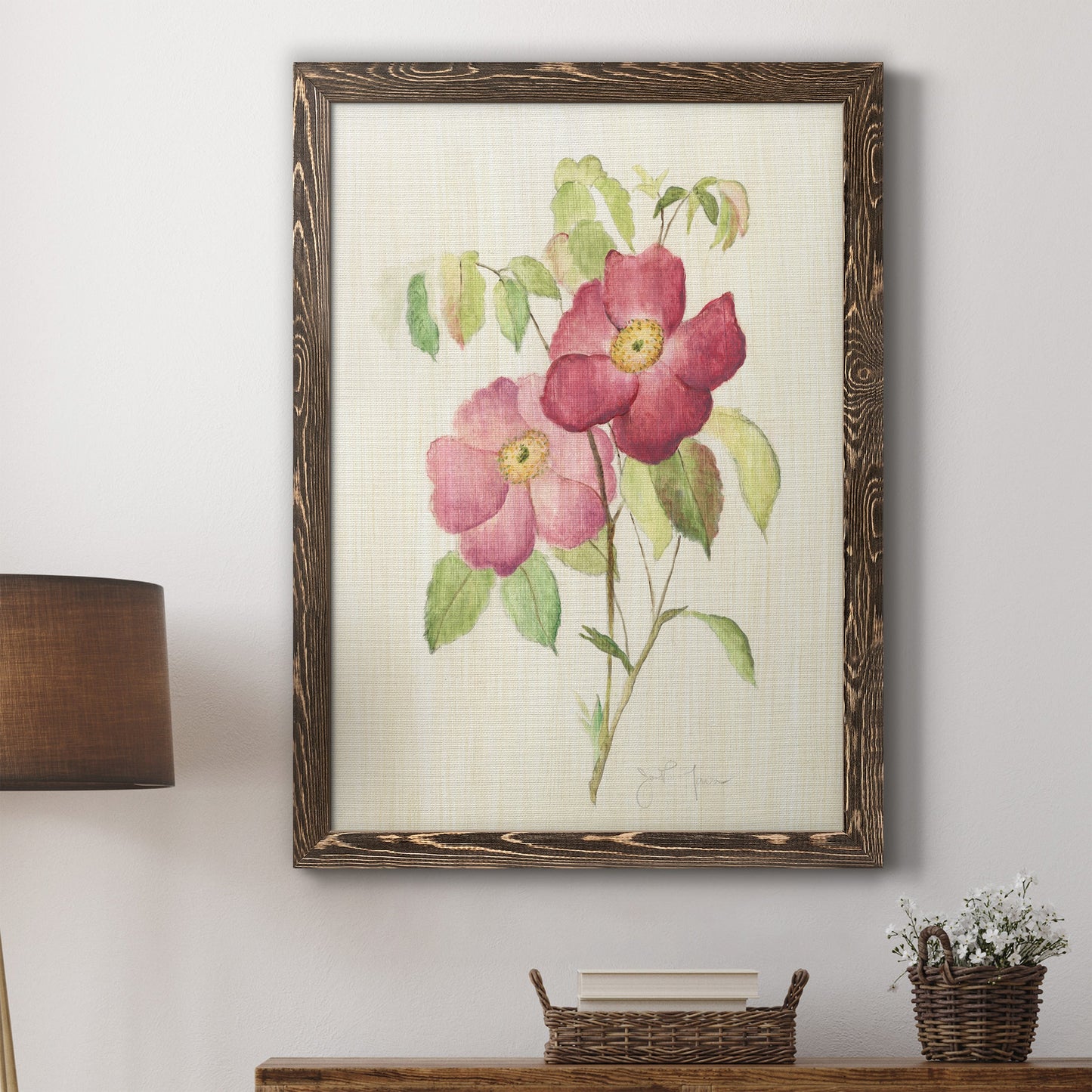 Dusty Rose II - Premium Canvas Framed in Barnwood - Ready to Hang