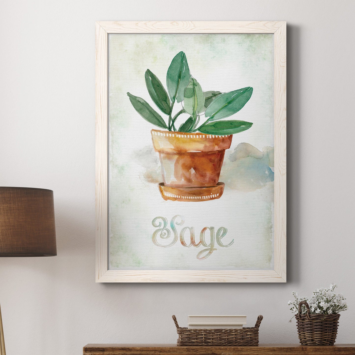 Potted Sage - Premium Canvas Framed in Barnwood - Ready to Hang