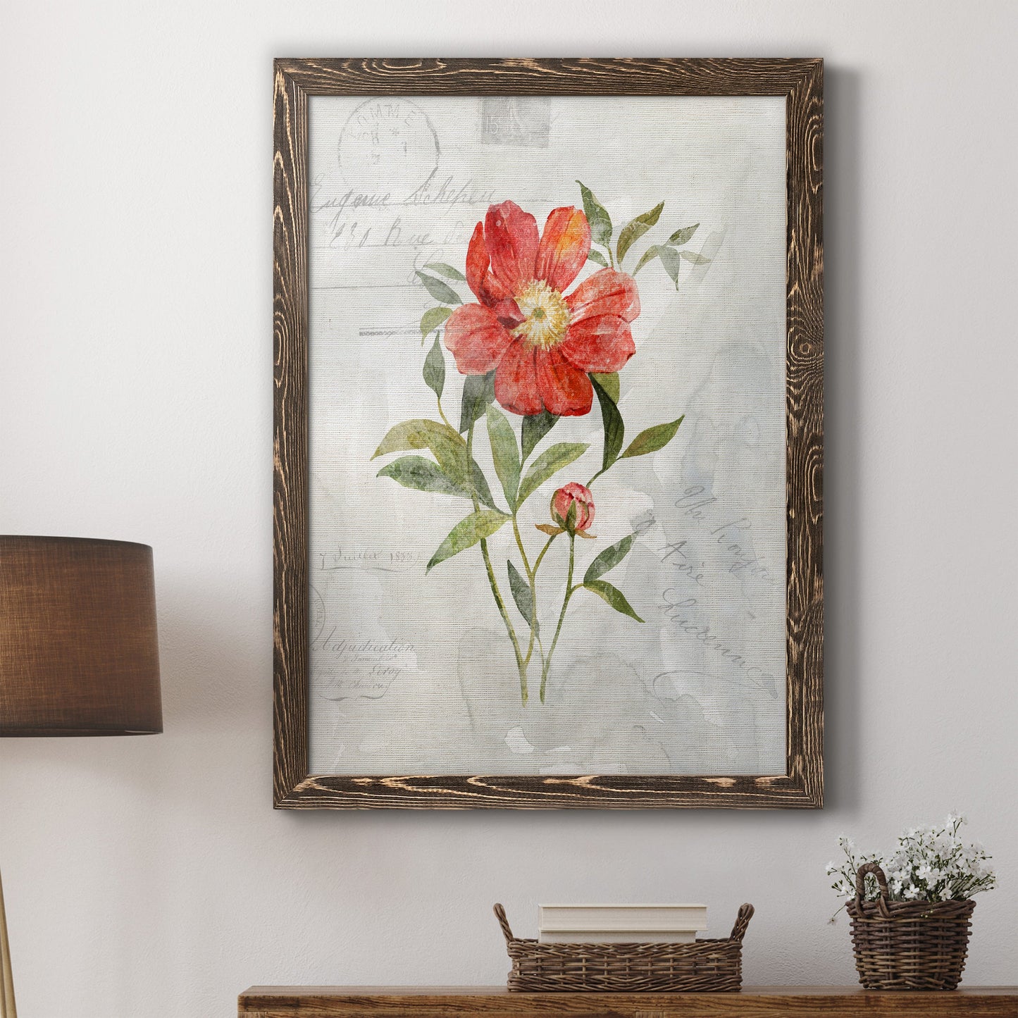 Linen Peony - Premium Canvas Framed in Barnwood - Ready to Hang