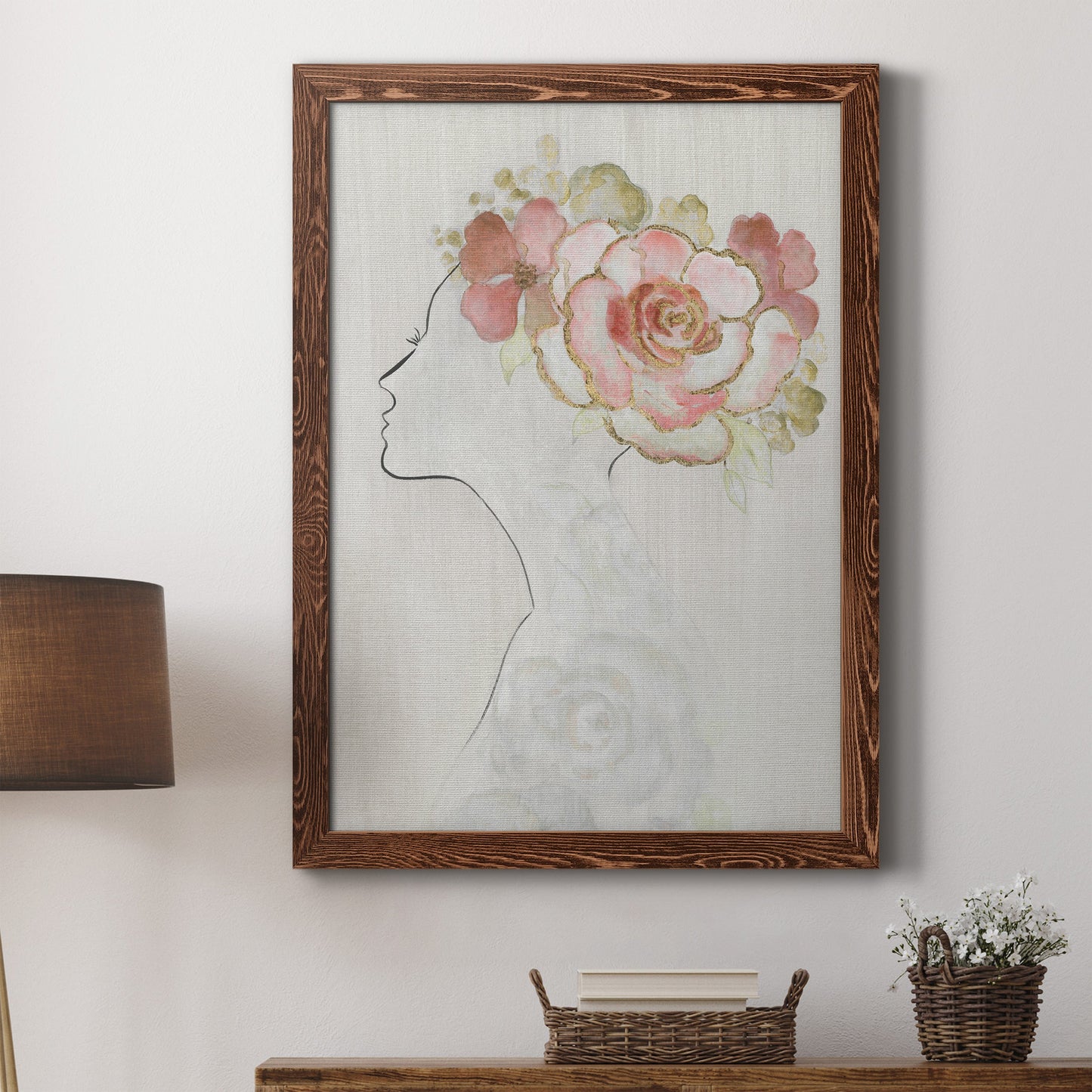 Fashion Floral Silhouette II - Barnwood Framed Canvas Print