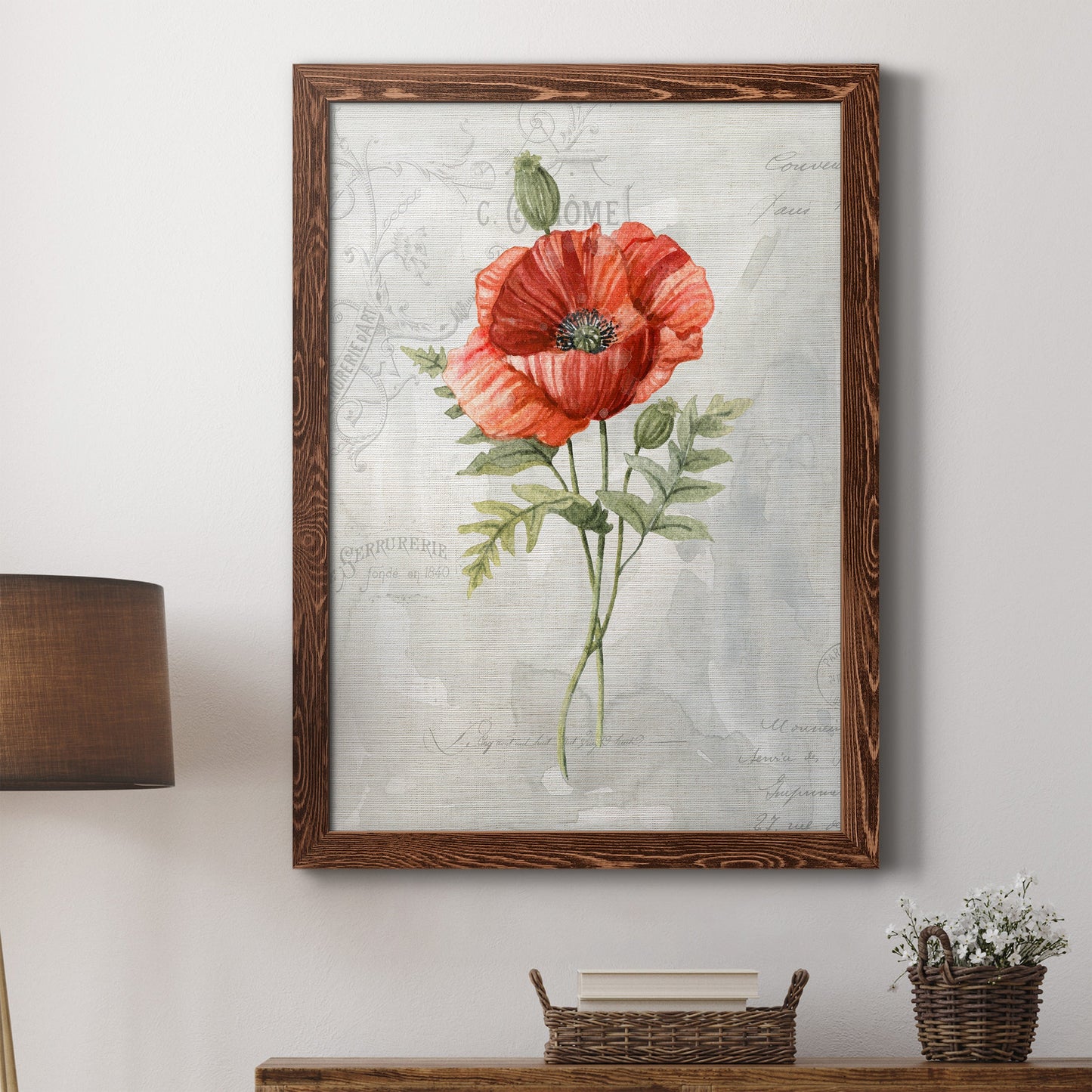 Linen Poppy - Premium Canvas Framed in Barnwood - Ready to Hang