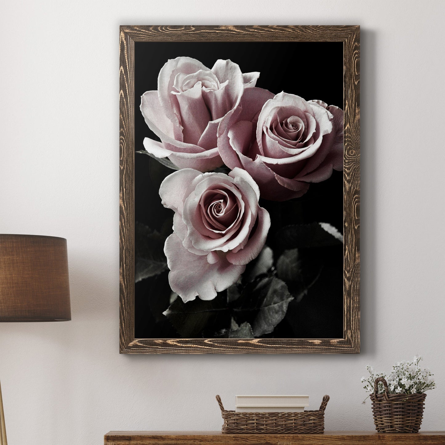 Rose Noir I - Premium Canvas Framed in Barnwood - Ready to Hang