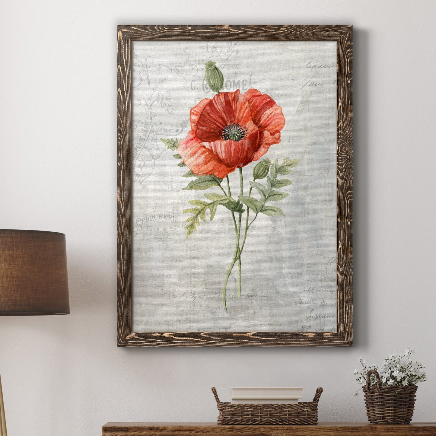 Linen Poppy - Premium Canvas Framed in Barnwood - Ready to Hang