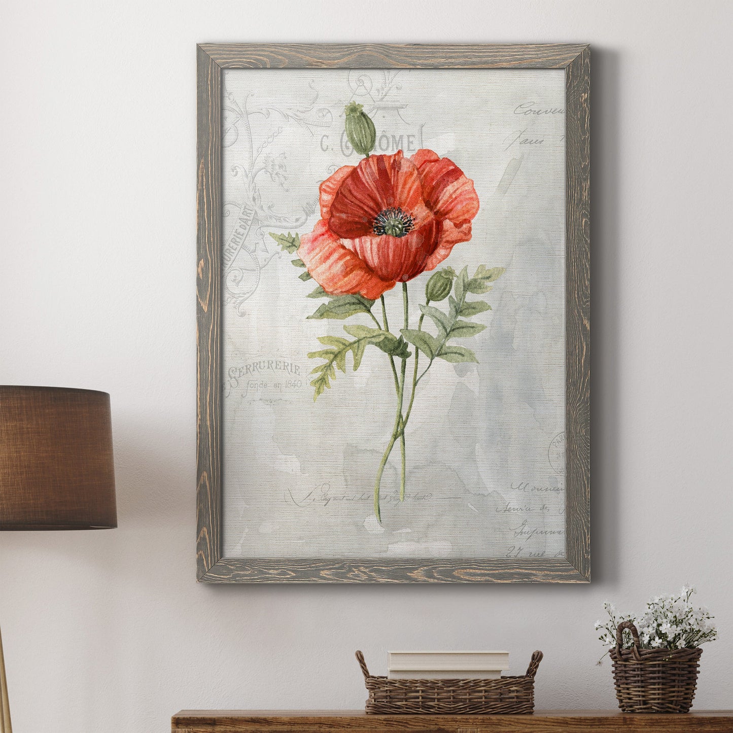 Linen Poppy - Premium Canvas Framed in Barnwood - Ready to Hang