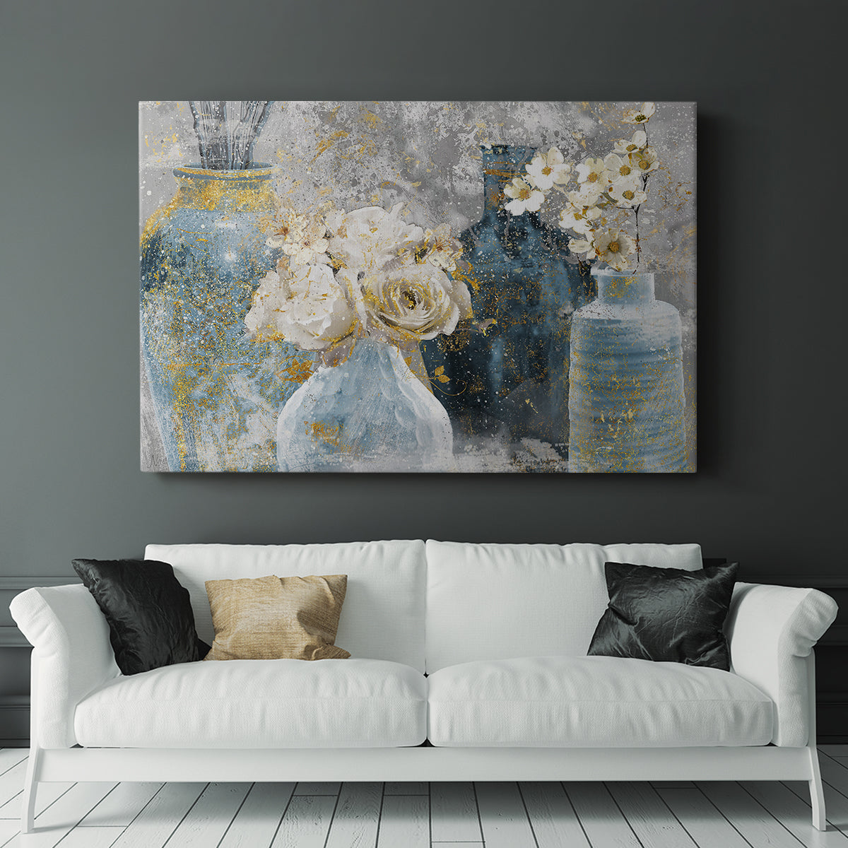 Vessels and Blooms Blues - Canvas Art Print