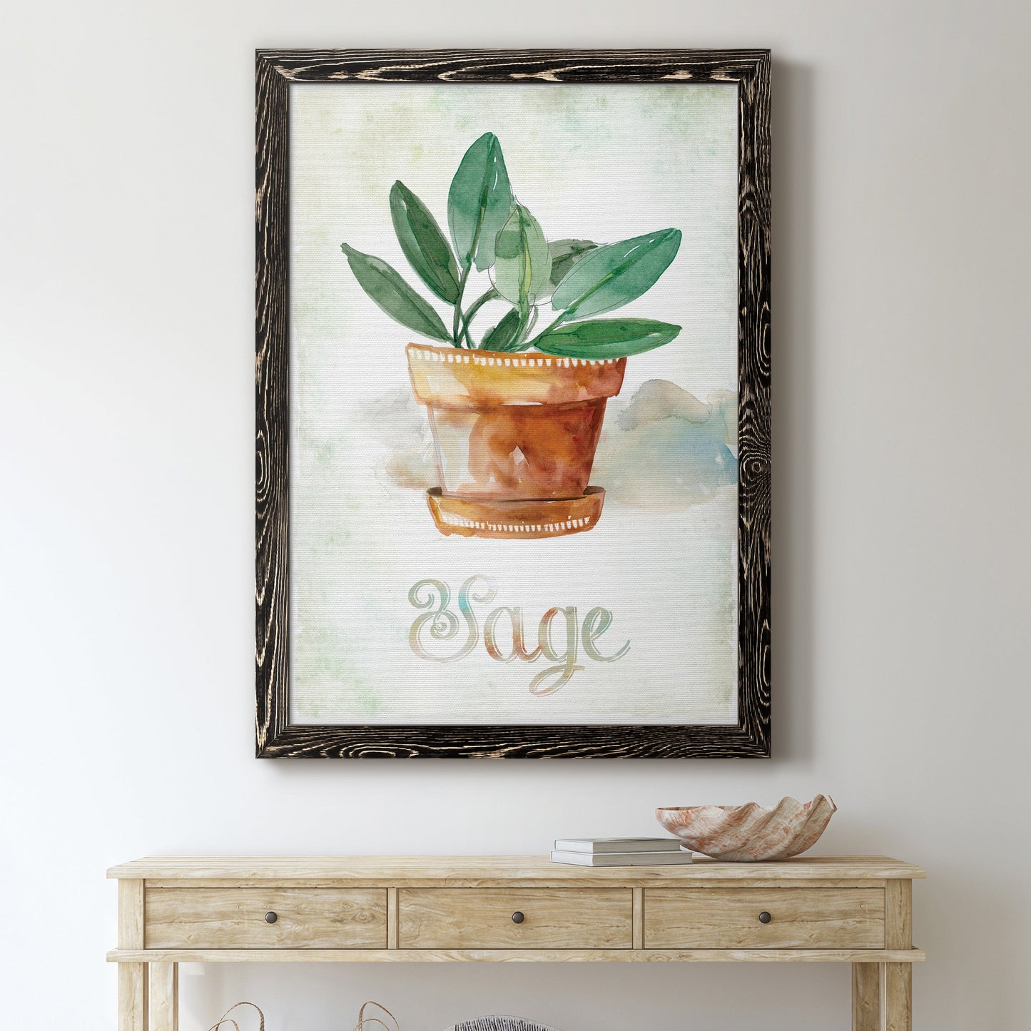 Potted Sage - Premium Canvas Framed in Barnwood - Ready to Hang