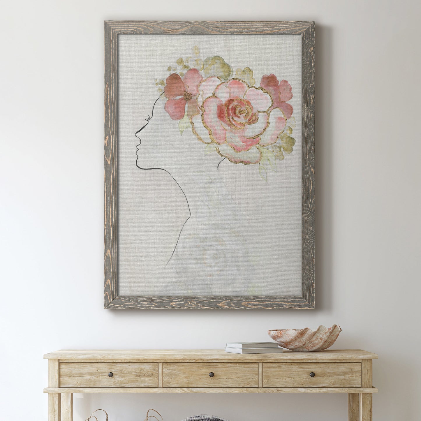 Fashion Floral Silhouette II - Barnwood Framed Canvas Print