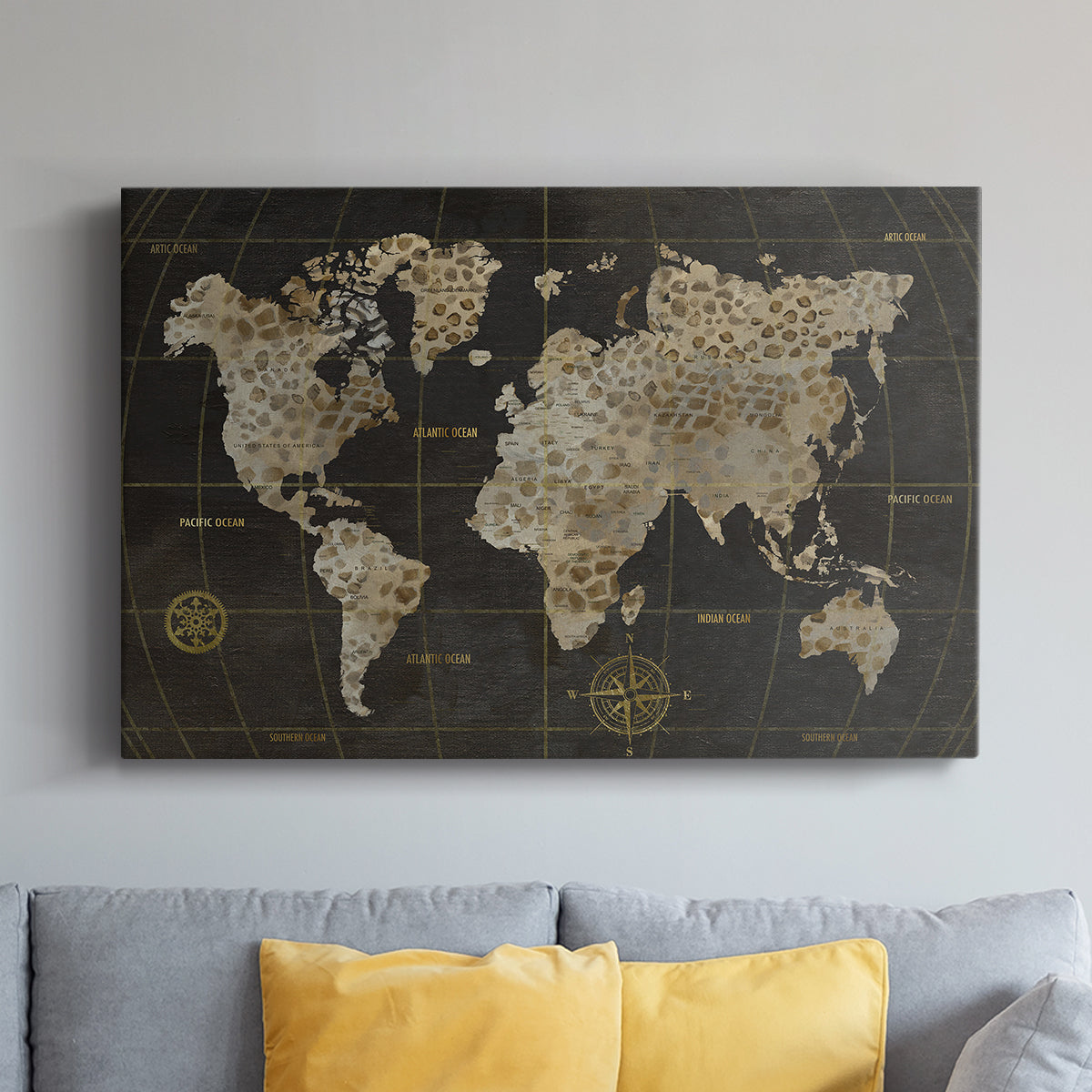 Safari World Map - Canvas Art Print