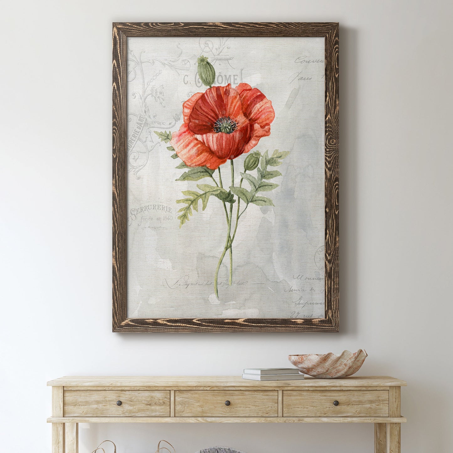 Linen Poppy - Premium Canvas Framed in Barnwood - Ready to Hang