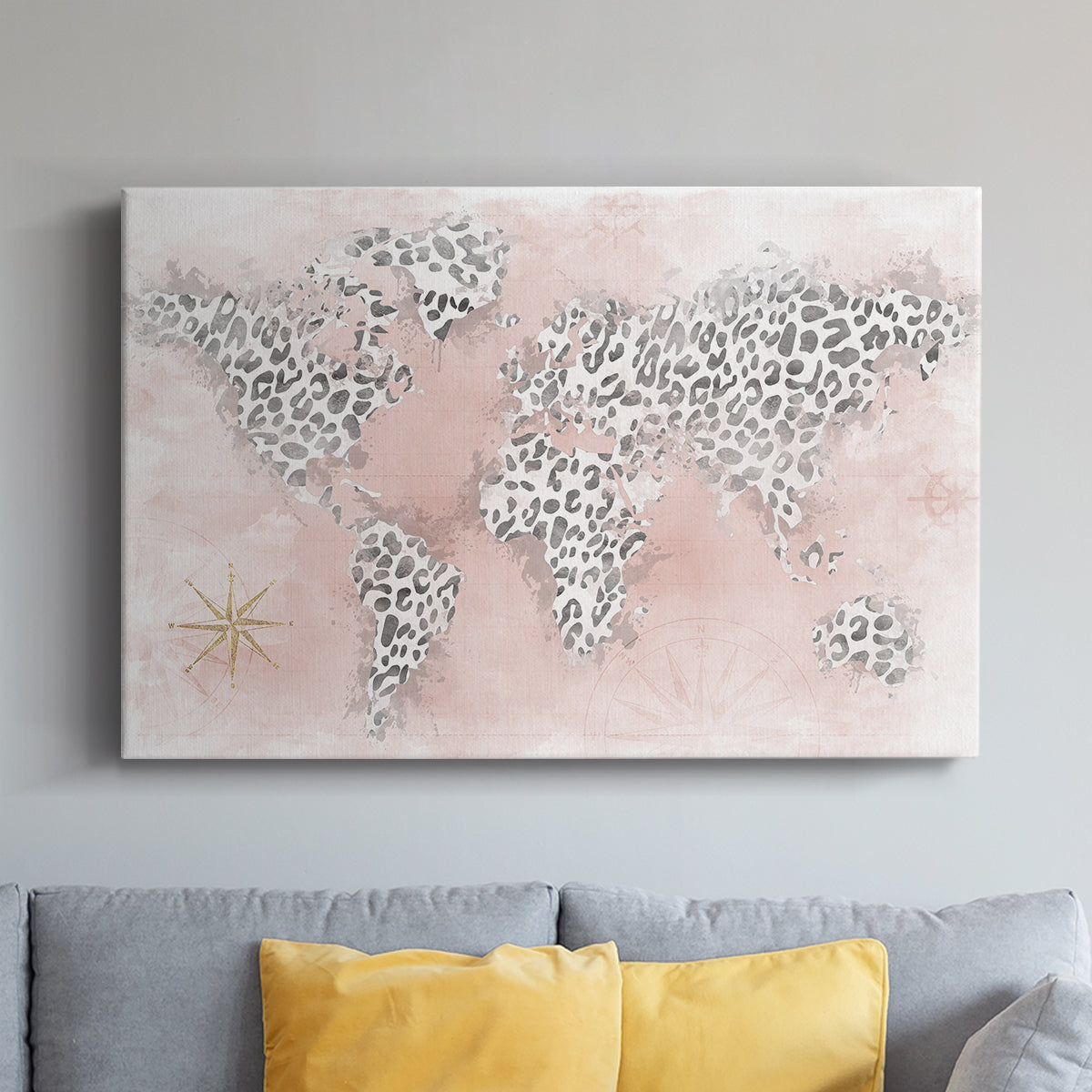 Pink Cheetah Map - Canvas Art Print