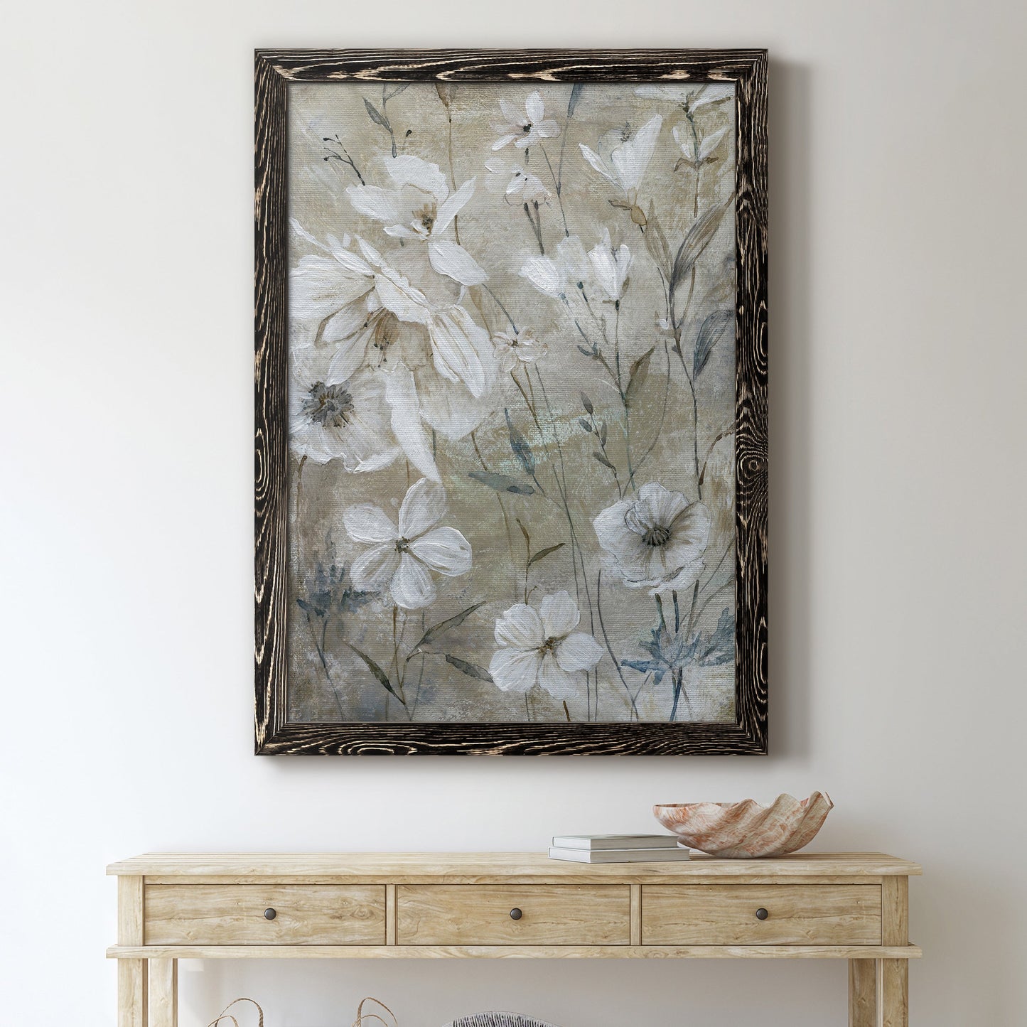 Wildflower Whites - Premium Canvas Framed in Barnwood - Ready to Hang