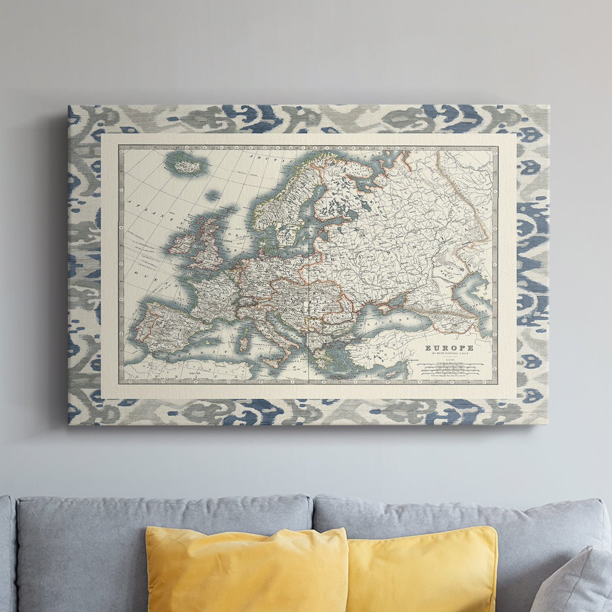 Bordered Map of Europe - Canvas Art Print