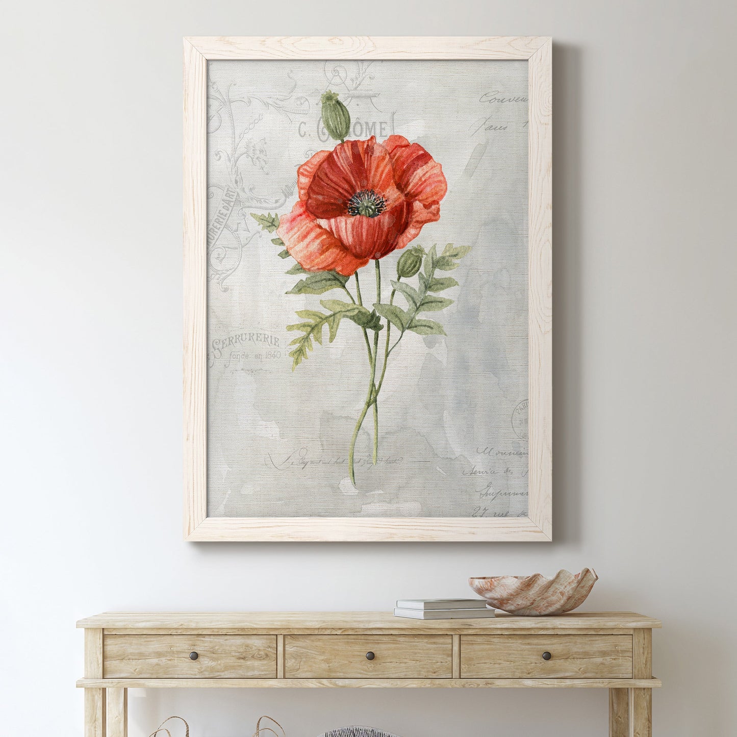 Linen Poppy - Premium Canvas Framed in Barnwood - Ready to Hang