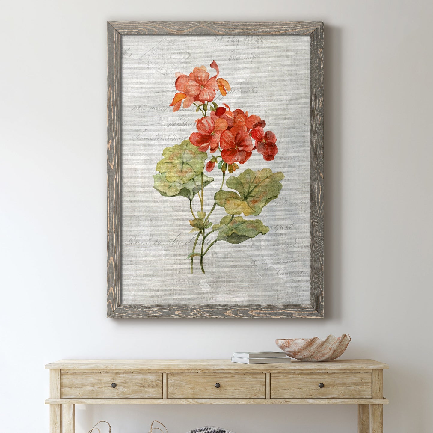 Linen Geranium - Premium Canvas Framed in Barnwood - Ready to Hang