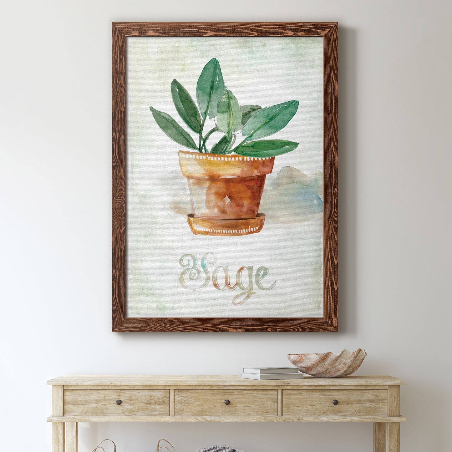 Potted Sage - Premium Canvas Framed in Barnwood - Ready to Hang