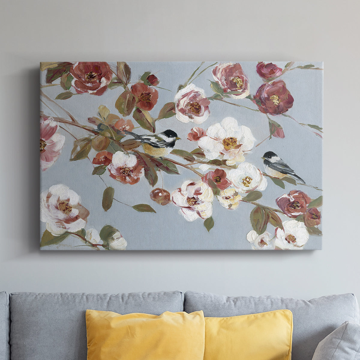 Chickadees and Blossoms II - Canvas Art Print