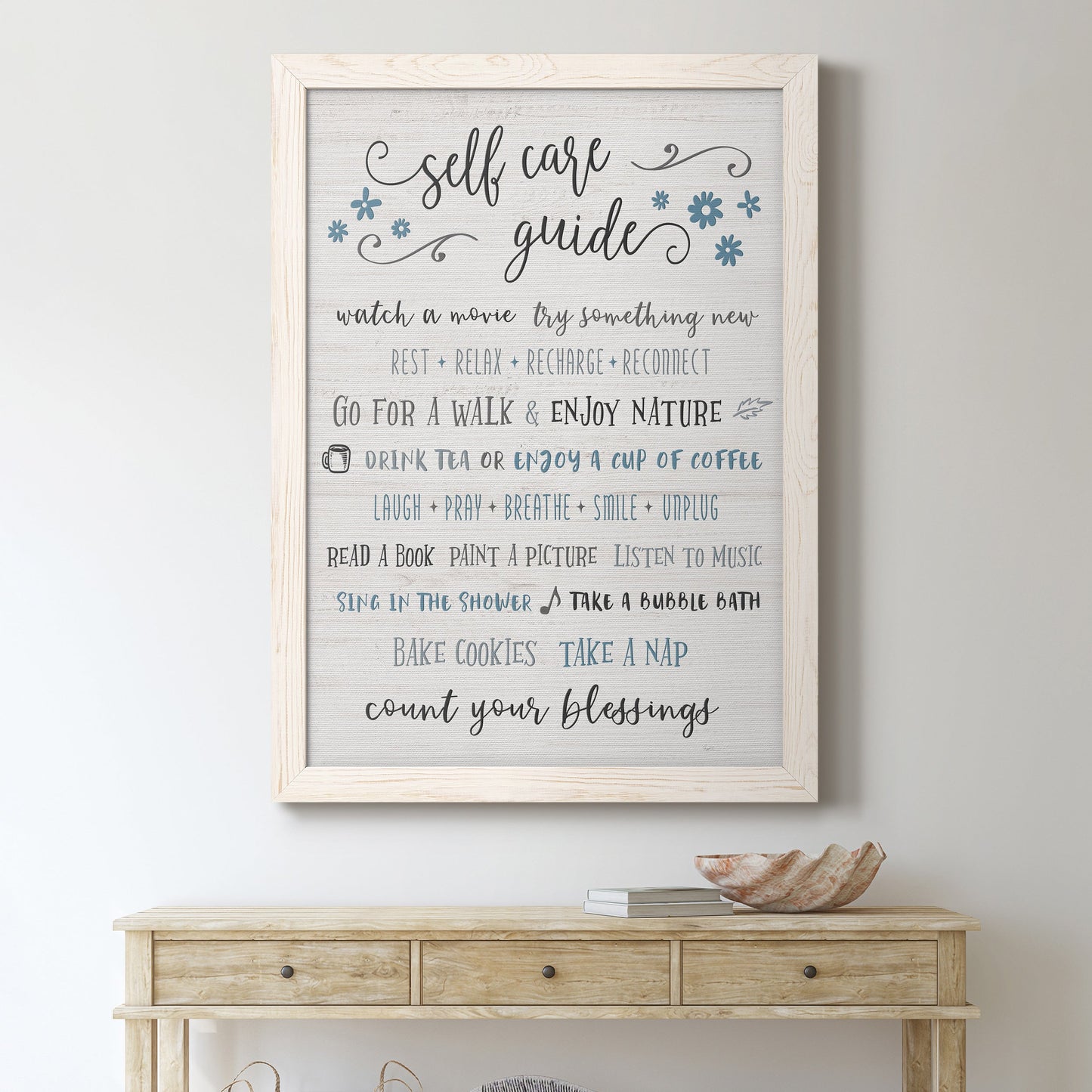 Guide to Self Care - Premium Canvas Framed in Barnwood - Ready to Hang