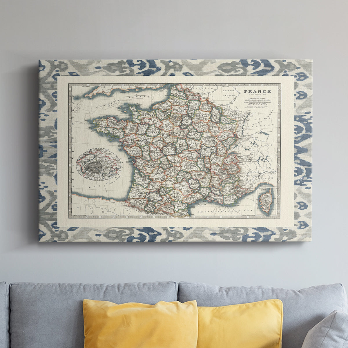 Bordered Map of France - Canvas Art Print