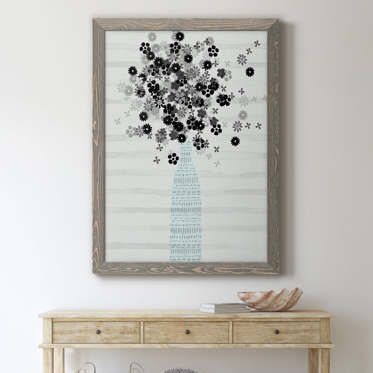 Bouquet of Black & White - Premium Canvas Framed in Barnwood - Ready to Hang