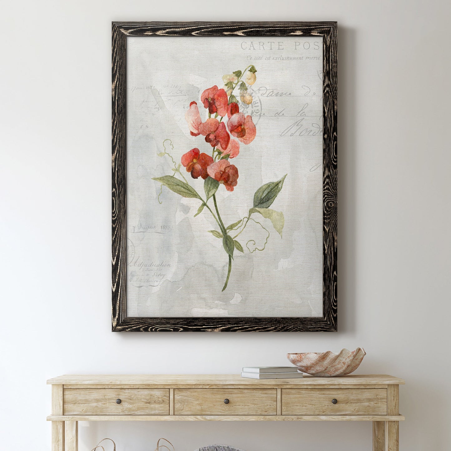 Linen Sweet Pea - Premium Canvas Framed in Barnwood - Ready to Hang